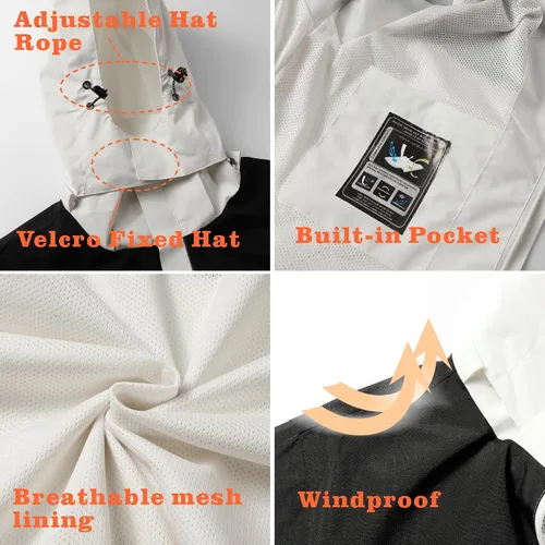 Miniatura 38 de GIISAM Chaqueta de lluvia para hombre, impermeable, ligera, para exteriores, rompevientos con capucha