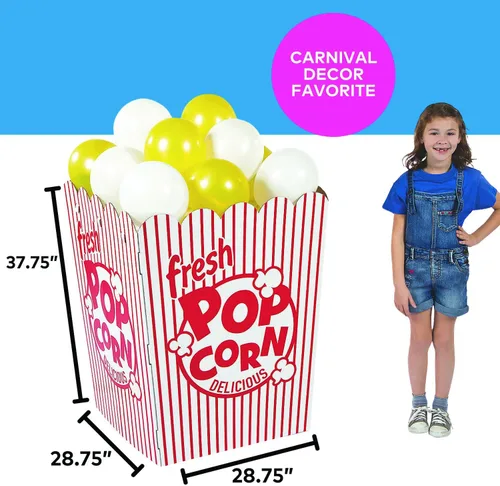 Miniatura 3 de Fun Express Caja de palomitas de maíz 3D de 28 3/4 pulgadas x 37 3/4 pulgadas a rayas rojas y blancas con 12 globos, decoración de cumpleaños