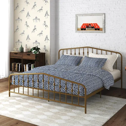 Miniatura 13 de Novogratz Bushwick - Marco de cama Queen de metal con cabecera ligeramente triangular, husillos insertados, base ajustable para almacenamiento,