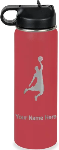 Miniatura 11 de LaserGram Botella de agua personalizada, hombre haciendo slam dunk de baloncesto, de acero inoxidable, de doble pared con aislamiento al vacío