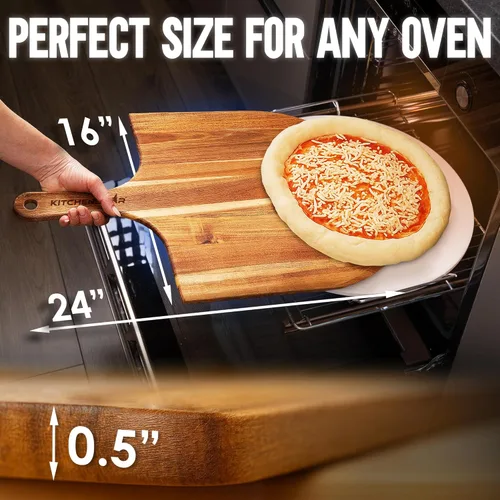 Miniatura 2 de KitchenStar Pela de pizza de madera de acacia de 16 pulgadas – Tabla de cortar y servir de madera extra grande con mango – Acabado de aceite natural