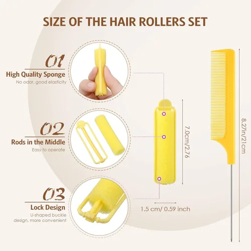 Miniatura 2 de Syhood 43 Piezas Rodillos de Esponja de Espuma para Mujer, Rizadores Suaves de 0.59 Pulgadas, Rizadores de Esponja Flexible y Peine de Cola de Rata