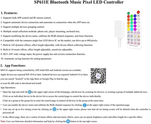 Miniatura 3 de Controlador LED SP611E Aplicación de música Bluetooth para WS2811 WS2812 Tira de luz LED direccionable IR38 Teclas DC5V-24V Sync Music Controller