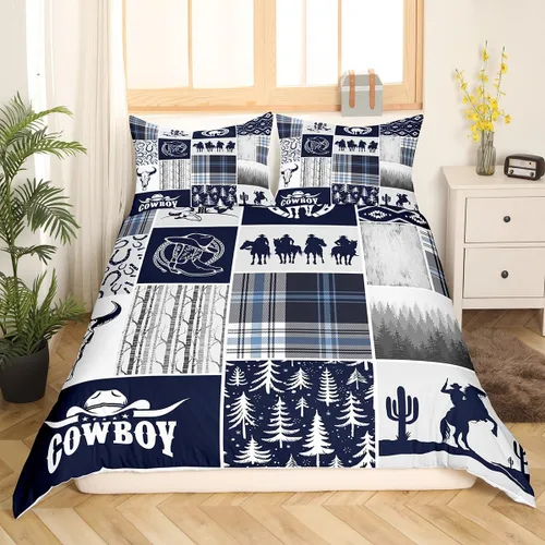 Miniatura 2 de Western Cowboy - Juego de funda de edredón para niños, tamaño individual, juego de ropa de cama rústica de herraduras, cactus y herraduras