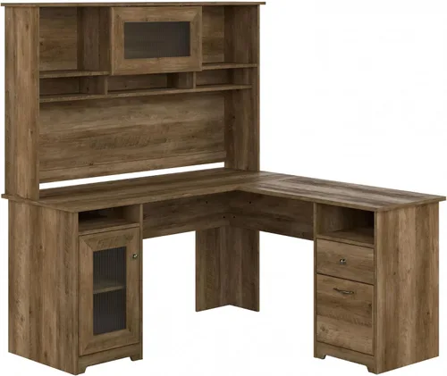 Miniatura 9 de Bush Furniture Cabot - Escritorio para computadora en forma de L con gabinete, 60W, en lino blanco roble