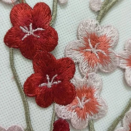 Miniatura 4 de 1 juego de tela de encaje floral de flor de ciruelo grande, apliques de encaje con motivos de encaje Venise en relieve para coser (color A)