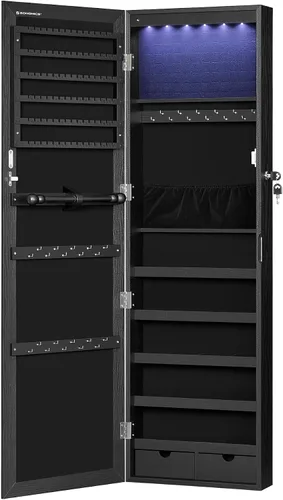 Miniatura 60 de Songmics - UJJC93W - Armario para joyas que se puede cerrar con llave, de montaje en pared o puerta, con espejo de 6 luces LED, para organización