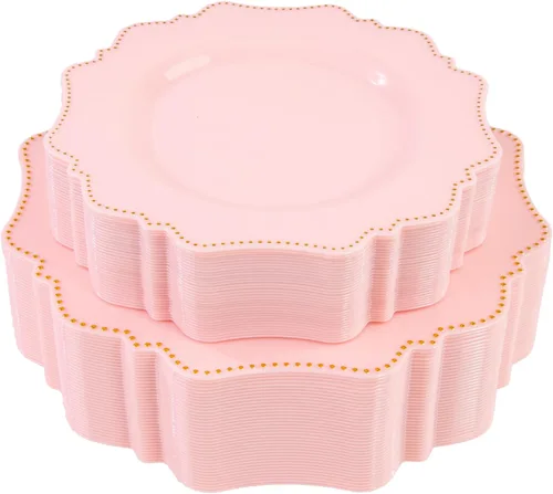Miniatura 23 de COLOSUS Juego de platos desechables de plástico rosa para fiesta, paquete de 60 (30 invitados), platos para cena y ensalada/postre para primavera
