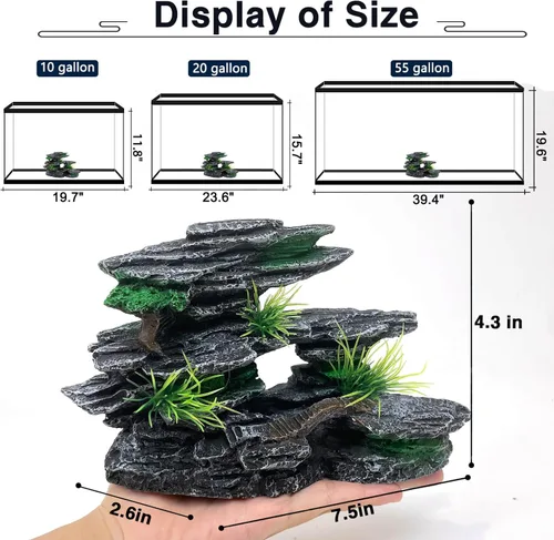 Miniatura 4 de Adorno de piedra para acuario con vista a la montaña, árbol de cueva de roca, decoración de acuario para peceras para peceras pequeñas, 7.5 pulgadas