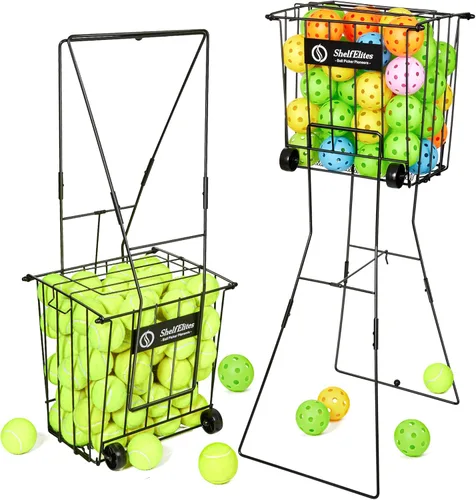 Tolva de pelota de tenis, soporte portátil para pelota de tenis con asa para cancha, práctica y entrenamiento (grande)