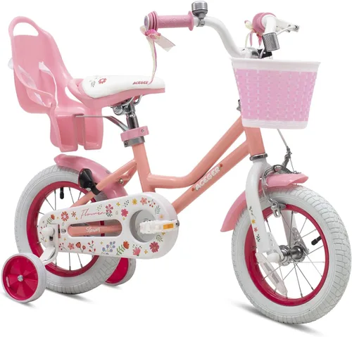 Miniatura 15 de ACEGER Girls Bike with Basket for Ages 2-12 Years Old Kids, 12 14 16 18 Inch with Training Wheels，Princess Style with Streamers, Handbrake & Coaster