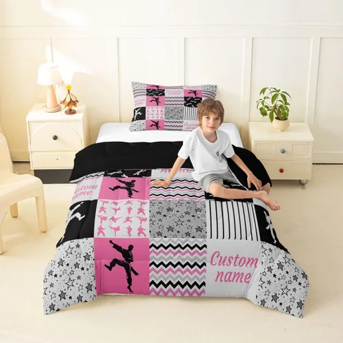 Miniatura 79 de Juego de edredón de softbol personalizado, juego de ropa de cama de retazos a cuadros para niños y niños, edredón de bate de béisbol, juego