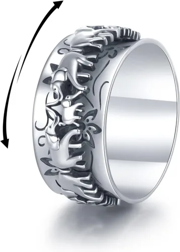 Anillo giratorio de plata de ley con elefante, anillo giratorio para mujer, anillo giratorio de elefante, joyería de regalo para mujeres y hombres