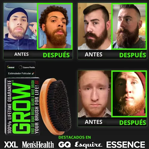 Miniatura 4 de GROW - Cepillo para barba y cepillo de ondas 360 para hombres, cerdas de jabalí naturales para cabello más completo y grueso, barba y bigote