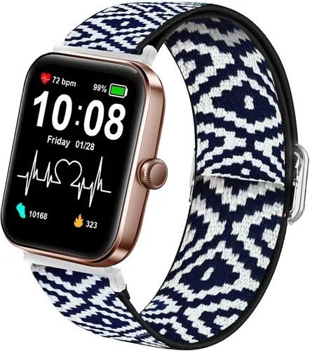 Miniatura 11 de Compatible con correas de reloj inteligente AITAFY, correa de repuesto ajustable de nailon elástico Sahouden compatible con AITAFY ID207/FVYAO azul