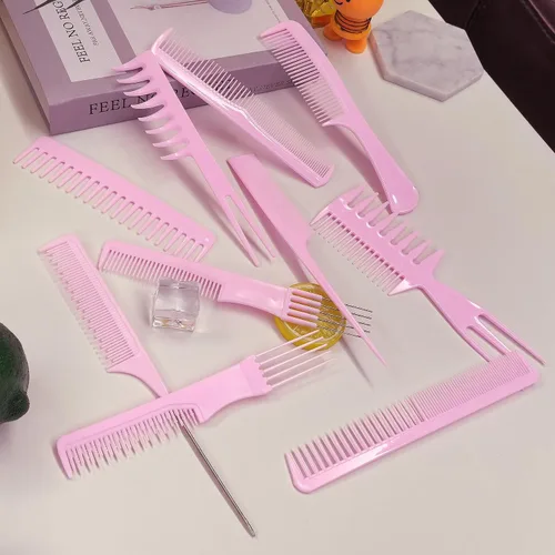 Miniatura 5 de Juego de 10 peines profesionales para peinados - Peines de púa de dientes gruesos y finos para peluquería