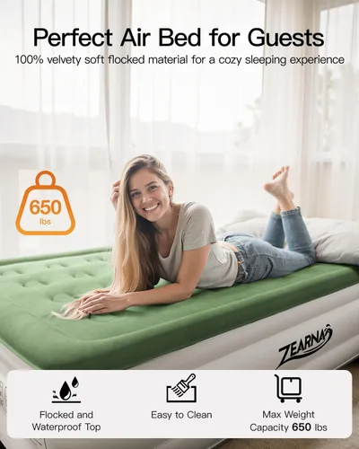 Miniatura 2 de Zearna Colchón de aire tamaño completo con bomba incorporada, 18" de altura, cama de aire cómoda elevada, colchón hinchable mejorado con parte Verde