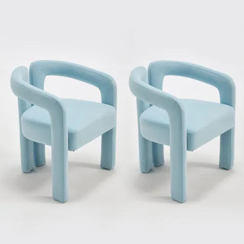 Miniatura 13 de Modern Velvet Dining Chairs Set of 1, Mid Century Modern Upholstered Accent Chair with Curved Backrest and Armrests, Round Thick Cushion Kitchen