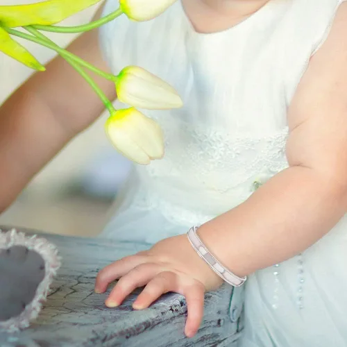 Miniatura 3 de Brazalete clásico de plata de ley 925 para bebés y niños pequeños, delicado brazalete con borde seguro y liso para bebés, bebés y niños pequeños