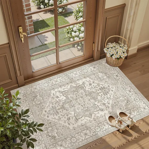 Miniatura 84 de Madane Alfombra lavable de 2 x 3 pies, alfombra de entrada pequeña, antideslizante, vintage, para entrada interior, alfombra de pelo bajo