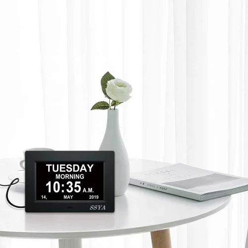 Miniatura 5 de SSYA Reloj de demencia para personas mayores, reloj digital con fecha y día de la semana, DST automático, reloj despertador con calendario grande