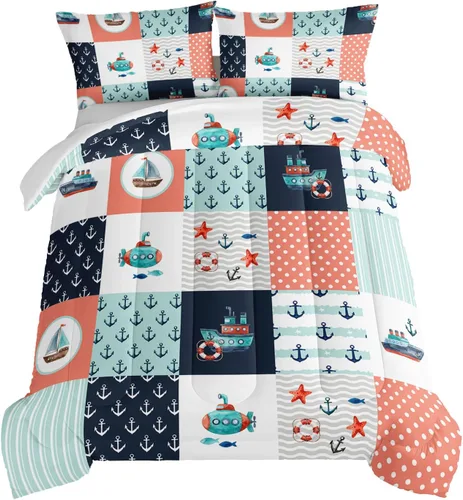 Miniatura 15 de HOSIMA Juego de edredón de tortuga marina, juego de edredón con temática de playa costera tamaño Queen para niños, adolescentes y niñas, decoración