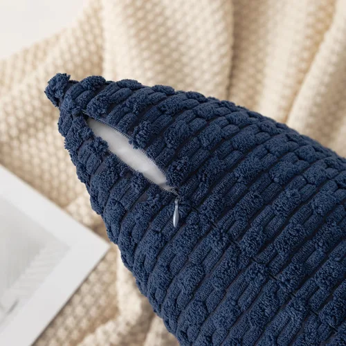 Miniatura 35 de K Kevin Textile - Juego de 2 fundas de almohada decorativas de corduroy suave azul con rayas estilo bohemio, fundas de almohada para sofá, cama