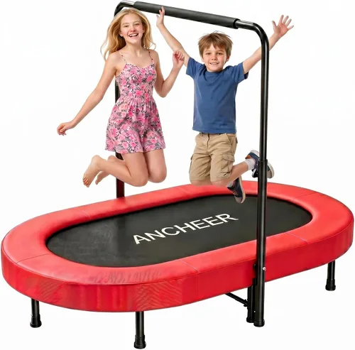 Miniatura 10 de Trampolín para niños, trampolín para niños pequeños, deportes de interior y juegos al aire libre, 56 pulgadas, capacidad de 220 libras