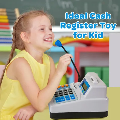 Miniatura 4 de Juguetes de Caja Registradora con Calculadora, Regalo para Niños de 3, 4, 5, 6, 7, 8+ Años, Set de 103 Piezas de Tienda de Comestibles