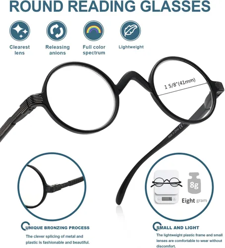 Miniatura 4 de BLUELESS Gafas redondas vintage Professor Readers (negro)