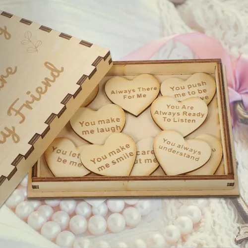Miniatura 2 de VOSAREA 1 juego de caja de madera de la amistad Razones por las que eres caja de madera sin terminar recuerdo con corazón de madera rebanada