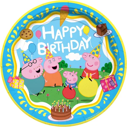 Treasures Gifted Platos de postre de Peppa Pig con licencia oficial, platos de fiesta de Peppa Pig de 8 a 7 pulgadas, suministros para fiesta de