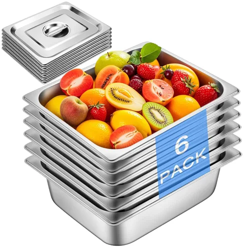 Miniatura 11 de Sartén de hotel con tapas de medio tamaño de 6.35 cm de profundidad, platos calentadores de acero inoxidable para buffet, sartén de mesa de vapor