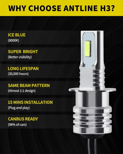 Miniatura 55 de Antline Bombilla LED H1 súper brillante, versión 3570 CSP-Chips LED antiniebla, repuesto DRL (paquete de 2)
