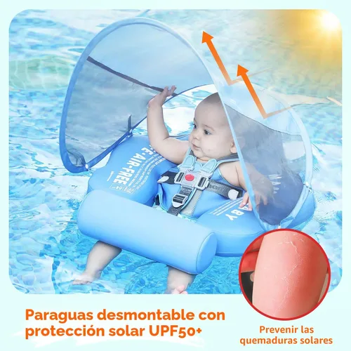Miniatura 6 de Mambobaby Flotador con Toldo y Cola Nuevo Mejorado Flotador de Piscina No Inflable para Bebé Flotador de Natación Mambo Entrenador de Natación azul