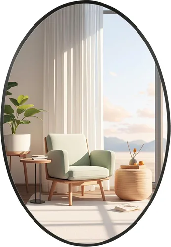 Miniatura 9 de Espejo de pared ovalado, espejo ovalado negro de 20 x 28 pulgadas, espejo de baño con marco de metal, espejo decorativo para pared montado