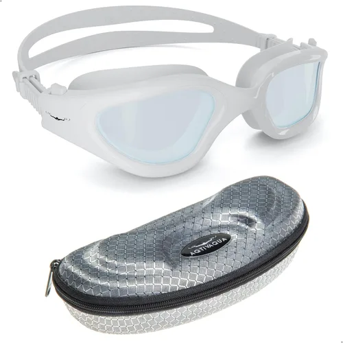 Miniatura 2 de AqtivAqua DX - Gafas de natación con visión amplia para adultos, hombres y mujeres, antiempañamiento y sin fugas Gafas blancas + funda plateada