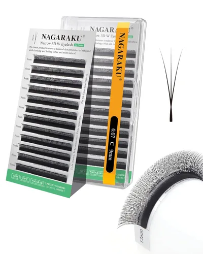 Miniatura 218 de NAGARAKU Extensiones de pestañas Double Tips 4D W, suministros con puntas dobles, gruesas con rizado D de 0.07 mm, bandeja mixta 8-15 mm, 0.07-D