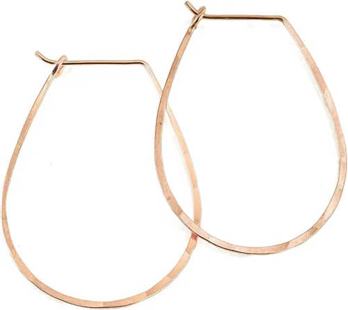 Miniatura 40 de Pendientes de aro delgados martillados, elegantes geométricos de plata de ley maciza, relleno de oro y relleno de oro rosa; para mujeres de Lotus
