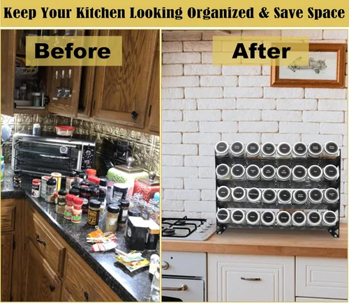Miniatura 4 de Organizador de especias de encimera de 4 niveles para armario de cocina, despensa o montaje en pared, negro mate (tarros no incluidos)