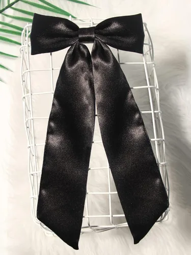 Miniatura 4 de Furling Pompoms Pinzas para el cabello con cola larga, 2 pinzas para el pelo de cinta negra para mujer, pasadores de lazo de satén, lazos grandes