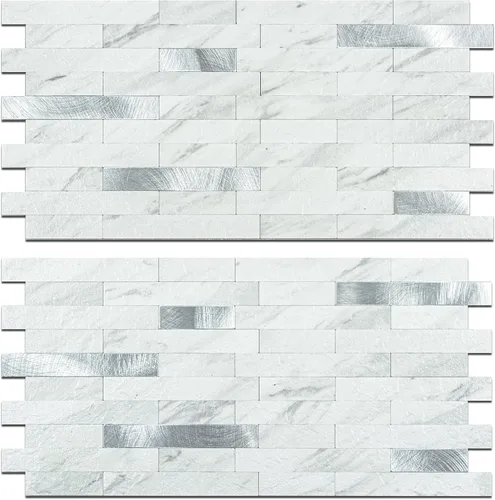 Miniatura 9 de StyloVue 20 hojas para despegar y pegar para cocina, mármol blanco con aspecto de metal plateado que se pega en azulejos para mejorar tu cocina