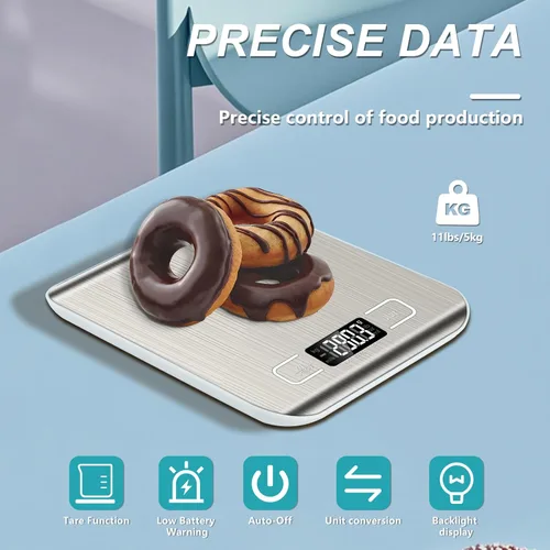 Miniatura 6 de Báscula de alimentos, báscula de cocina de 11 lb con función de tara de 6 unidades y pantalla LCD, báscula digital de alimentos de acero inoxidable