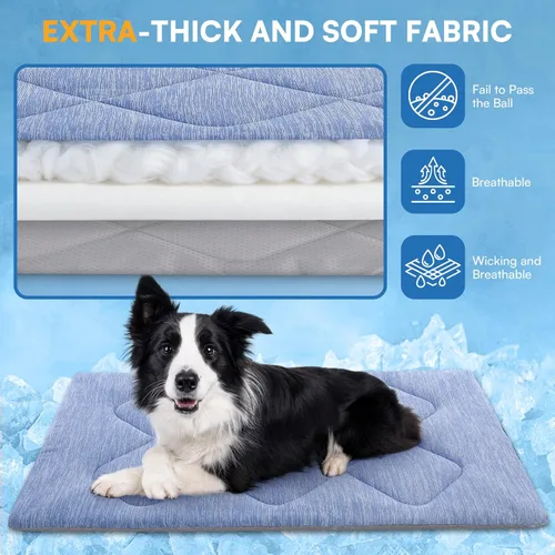 Miniatura 5 de Queenmore Tapete refrescante grande para perros, cama plana portátil para mascotas para perros y gatos, tapete antideslizante para dormir para Azul