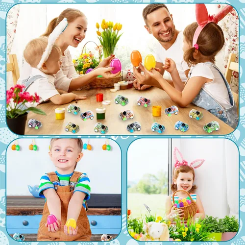 Miniatura 7 de DIYDEC 36 piezas de autos de Pascua rellenos de huevos mini autos de carreras de Pascua para niños, juguetes de automóvil para rellenar cestas