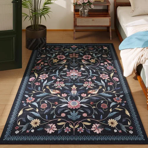 Miniatura 24 de Alfombra de entrada vintage con medallón floral de 2 x 3 pulgadas, lavable a máquina, alfombra de entrada de pelo bajo, suave, pequeña, alfombra