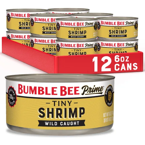 Miniatura 16 de Bumble Bee Camarones enlatados medianos, lata de 6 onzas, camarones en agua, cocidos, pelados, desvenados, 0.78 oz de proteína por porción, sin
