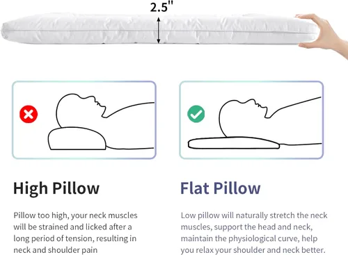 Miniatura 4 de ROYALAY Almohada ultra fina para personas que duermen boca abajo y de espalda, almohada plana delgada de 2.5 pulgadas, diseño de perfil extra bajo