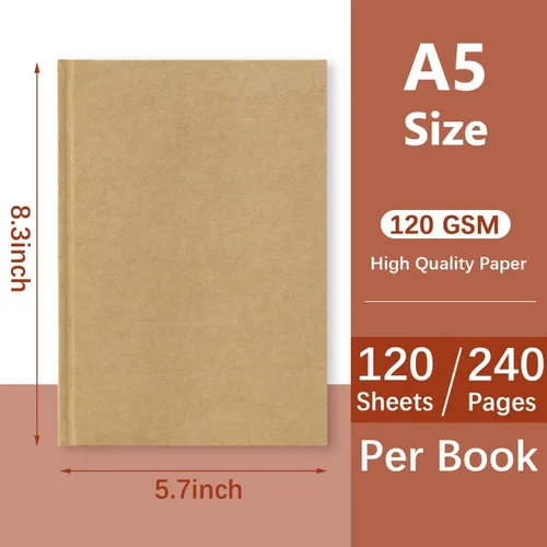 Miniatura 4 de Dynta Cuaderno de bocetos de tapa dura en blanco a granel, 6 paquetes, sin líneas, tamaño A5, 5.7"x8.3", 120 hojas/240 páginas, papel premium, bloc