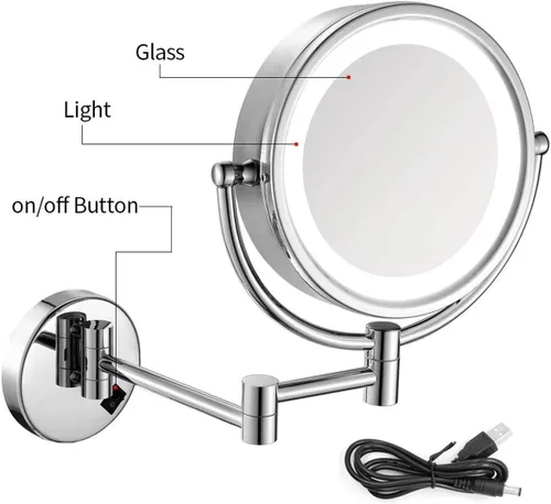 Miniatura 5 de Wall Mounted Lighted Vanity Mirror 8 Inch 1X/10X Magnifying Makeup Mirror Bathroom Magnifying Mirror Double Sided Swivel, Shaving Mirror Chrome